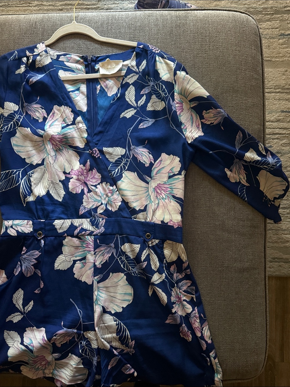 Yumi Kim Navy Floral Wrap-Style Dress with Pastel Blooms